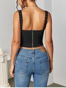NewAsia Women's Sleeveless Spaghetti Strap Lace Crop Corset Top Backless Double Layer Fashion Casual Party Cami Bustier Tops