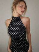 Vestido Mini Feminino com Poa e Halter - Ombro Frio Sexy Costas Abertas Festa Clube