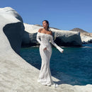 Vestido Longo Elegante com Manga Alargada e Ombro a Ombro - Praia e Festa
