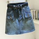 Women's Denim Skirt Zipper Blue High Waist Short Coquette Mini with Pocket Female Jeans Skirts Tight Gyaru Sexy Wrap Premium V