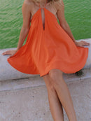 Vestido Feminino Elegante com Halter e Saia Evasê - Sem Manga Costas Abertas Praia Verão