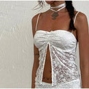Lace Skirt 2 Piece-Set Women Sling Patchwork Tube Top High Waist Irregular Midi Skirts 2026 Summer Elegant Party Ladies Outfits
