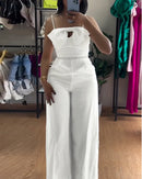 Macacão Feminino Elegante com Bandeau e Alças com Pérolas - Slim Perna Larga