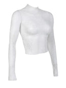 Sexy Lace Blouse Shirts Summer Women Turtleneck Long Sleeve See Through Lace Patchwork Thin Tops