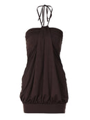 Vestido Mini Halter Franzido com Costas Abertas - Festa e Balada Y2K