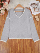 New Women's V-Neck Knit Sweater White Trim Plus Size Casual Fashion Pullover Bohemian Top for Fall Winter Chic y2k clothing