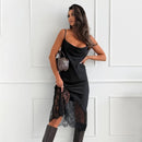 Vestido Longo Feminino com Renda Contrastante e Halter - Sexy Costas Abertas Festa