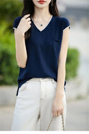 Top Tricô Feminino Color Block com Bolso - Decote Redondo Solto Verão