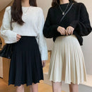 Knitted Pleated Skirts Women Above Knee Solid Casual Autumn All-match Design College Jupe Femme Korean Style High Waist Elegant