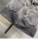 Oversize Retro Diamond Denim Mini Skirt for Women Summer High Waist Shiny Rivet Slim Skirts Gradient Black Grey Jean Skirts