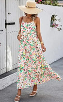 Tie Dye Print Spaghetti Strap Dresses Women Bohemian Style Loose Backless Vacation Beach Long Dress Female Fashion Streetwear
