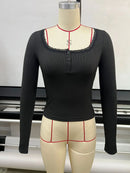 Women Y2K Lace Button Tops Autumn Spring Long Sleeve Solid Fashion T-shirts Slim Sexy Basic Pullover Shirt Casual Street Clothes