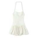 Vestido Feminino Branco com Renda Bordada e Halter - Sem Manga Costas Abertas Sexy Linha A Festa 2025
