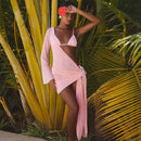 Women's Lace Hollow out Skirt Set Crop Top with Flare Sleeves See through Mini Skirts Summer 2025 Party Sexy Hip Package Outfit