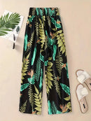 Floral Pants Spring and Summer Thin High Waist Slim Ice Silk Stretch Floral straight-leg Women's Pants