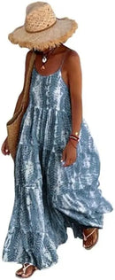 Tie Dye Print Spaghetti Strap Dresses Women Bohemian Style Loose Backless Vacation Beach Long Dress Female Fashion Streetwear
