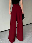 Flowy Wide Leg Palazzo Pants for Women - High Waist Pleated Trousers, Elegant Burgundy Office Suit Pants Spring Summer Slacks