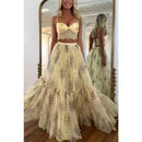 Women Boho 2 Piece Floral Chiffon Maxi Dress Sexy Summer Lace Corset Top & Tiered Flowy Tulle Skirt Set for Prom Wedding Party