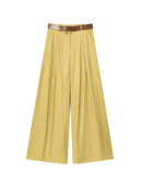 High Waist Wide Leg Pants for Women Fashion Belted Front Darts Side Pockets Female Trousers