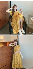 Floral Skirt for Women Summer Dress 2025 New French Square Collar Chiffon Midi Skirt