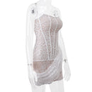 Vestido Mini Feminino Sexy Tomara que Caia com Renda e Franzido - Sem Alças Costas Abertas Festa Clube