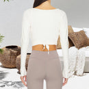 New Women Crop Wrap Tops Solid Color Tie up Hem V-Neck Fitted Long Sleeve Shirt For Club Streetwear Aesthetic Clothes S M L
