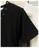 Women's V-Neck Rivet Detail Ruched Short Sleeve T-shirt Casual Slim Fit Crop Top