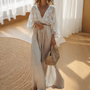 Women's Vacation Skirts 2 Piece Set Fashion Bohemian Outfits Sexy V-neck Long Sleeved Embroidery Blouse & Skirt Two Piece Set