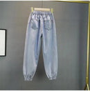 High waisted Jeans For Summer 2025 New Loose Elastic waist Hot pressed Diamond Pants Women's Casual Denim Trousers