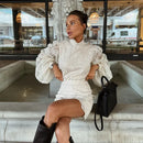 2026 New Women's Long Sleeve Design Fashion Openwork Lace Miniskirt Elegant Temperament Autumn Party Banquet Evening Dress