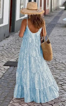 Tie Dye Print Spaghetti Strap Dresses Women Bohemian Style Loose Backless Vacation Beach Long Dress Female Fashion Streetwear