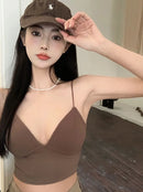 V-Neck Camisole Women Sexy Stretch Push Up Bra with Chest Pads Knitted Crop Top for Female Short Tube Top Tops Bralette Y2k