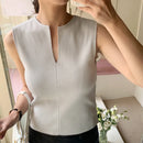 Vestê Feminino de Tricô com Decote V e Sem Manga - Respirável Chique Minimalista Primavera Verão