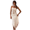 Lace Skirt 2 Piece-Set Women Sling Patchwork Tube Top High Waist Irregular Midi Skirts 2026 Summer Elegant Party Ladies Outfits