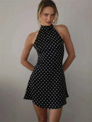 Vestido Mini Feminino com Poa e Halter - Ombro Frio Sexy Costas Abertas Festa Clube