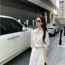 Elegant Lace Trim Blouse Women Spring Autumn Single Button Pure Desire Long Sleeve Top