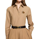Conjunto Feminino 2 Peças com Camisa e Saia Plissada com Bordado - Casual Escritório