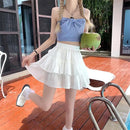 Pleated A-line Skirt White Women Ruffles Sweet Hottie Preppy Style Elastic Elastic Waist Slim Thin SimpleCasual Summer Wholesale