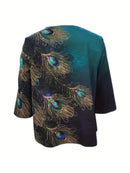 Fashion Top Pants Set Women O Neck Half Sleeve Printed Shirts Solid Color Wide Leg Long Pant Female Spring Clothing