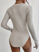 Women's V-neck Button Bodysuit  2024 New Autumn Winter Long Sleeve Ribbed Knitted Skinny Body Suit Top for Women Outfits