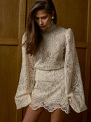2026 New Women's Long Sleeve Design Fashion Openwork Lace Miniskirt Elegant Temperament Autumn Party Banquet Evening Dress