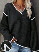 New Women's V-Neck Knit Sweater White Trim Plus Size Casual Fashion Pullover Bohemian Top for Fall Winter Chic y2k clothing