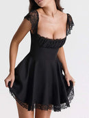 Vestido Mini Feminino Preto com Renda e Costas Abertas - Sexy Festa Aniversário Noite