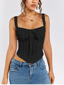 NewAsia Women's Sleeveless Spaghetti Strap Lace Crop Corset Top Backless Double Layer Fashion Casual Party Cami Bustier Tops
