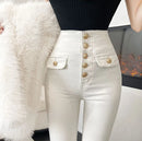 Pants for Woman White Skinny High Waist Shot Trousers Slim Fit Women's Jeans Medium Hippie Fitted Good Quality Cheap Wholesale Z