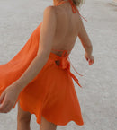 Vestido Feminino Elegante com Halter e Saia Evasê - Sem Manga Costas Abertas Praia Verão