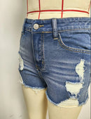 Ripped Raw Denim Shorts For Women Fashion A-line Hem Female Summer Hot Pants Streetwear Blue Clothing Skinny Sexy Retro Leisure