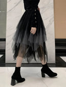 Women's Midi Skirt, Elegant Elastic Waist Contrast Color Autumn Tulle Skirt, Suitable for Street Party