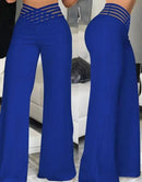 Women High Waist Flared Pants Office Casual Sheer Mesh Patch Crisscross Y2K Trousers Elegant Streetwear Work Pants Lady Clothes