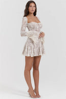 Vestido Mini Elegante com Estampa e Manga Longa - Outono e Inverno